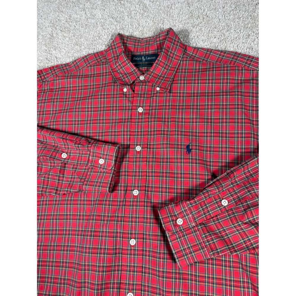Polo Ralph Lauren XL Red Plaid Long Sleeve Button Down Shirt Cotton Blake VTG